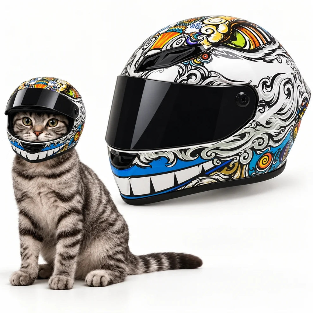 Casco de moto para gatos con visor