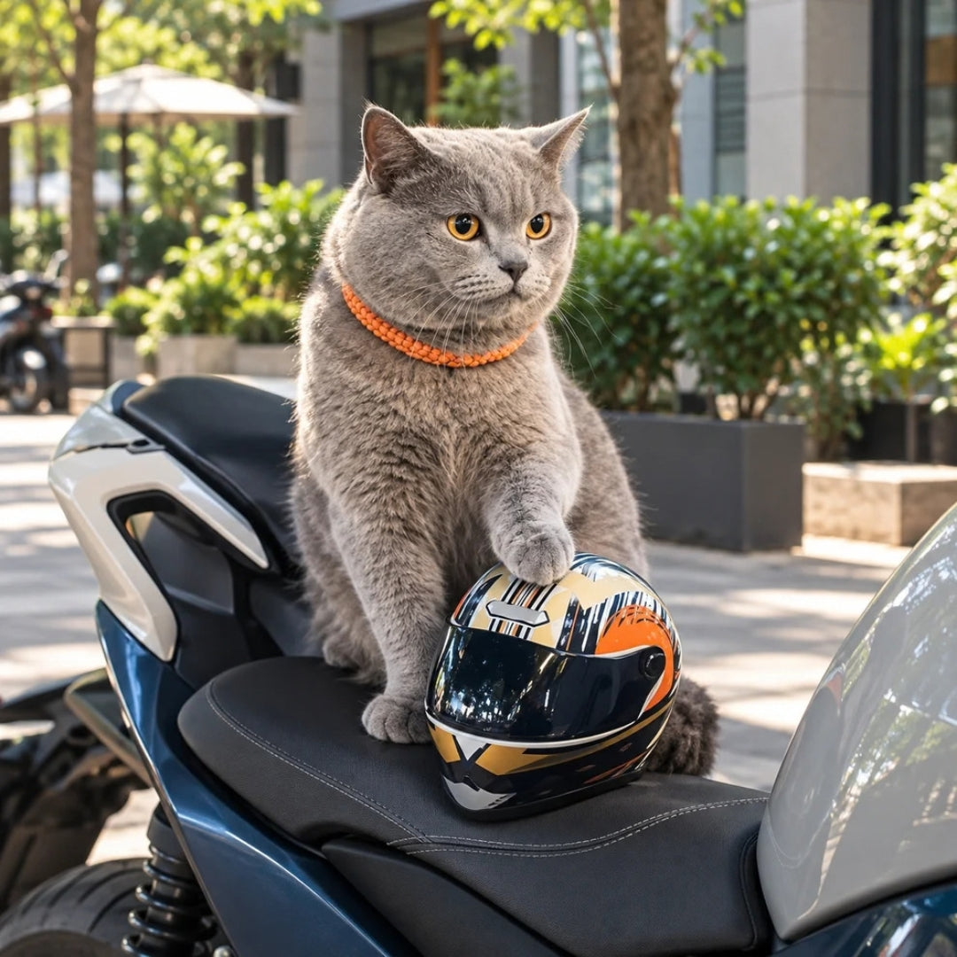 Casco de moto para gatos con visor
