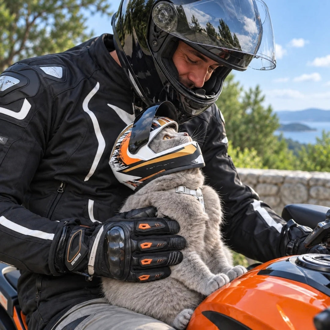 Casco de moto para gatos con visor